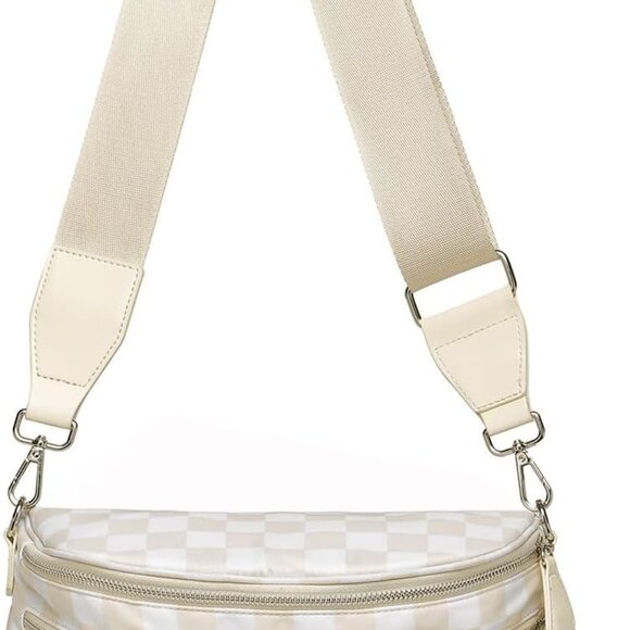 Bum Bags for Women, RFID Checkered Crossbody Bags with Silver Zipper, Nylon Plus - Picture 1 of 6